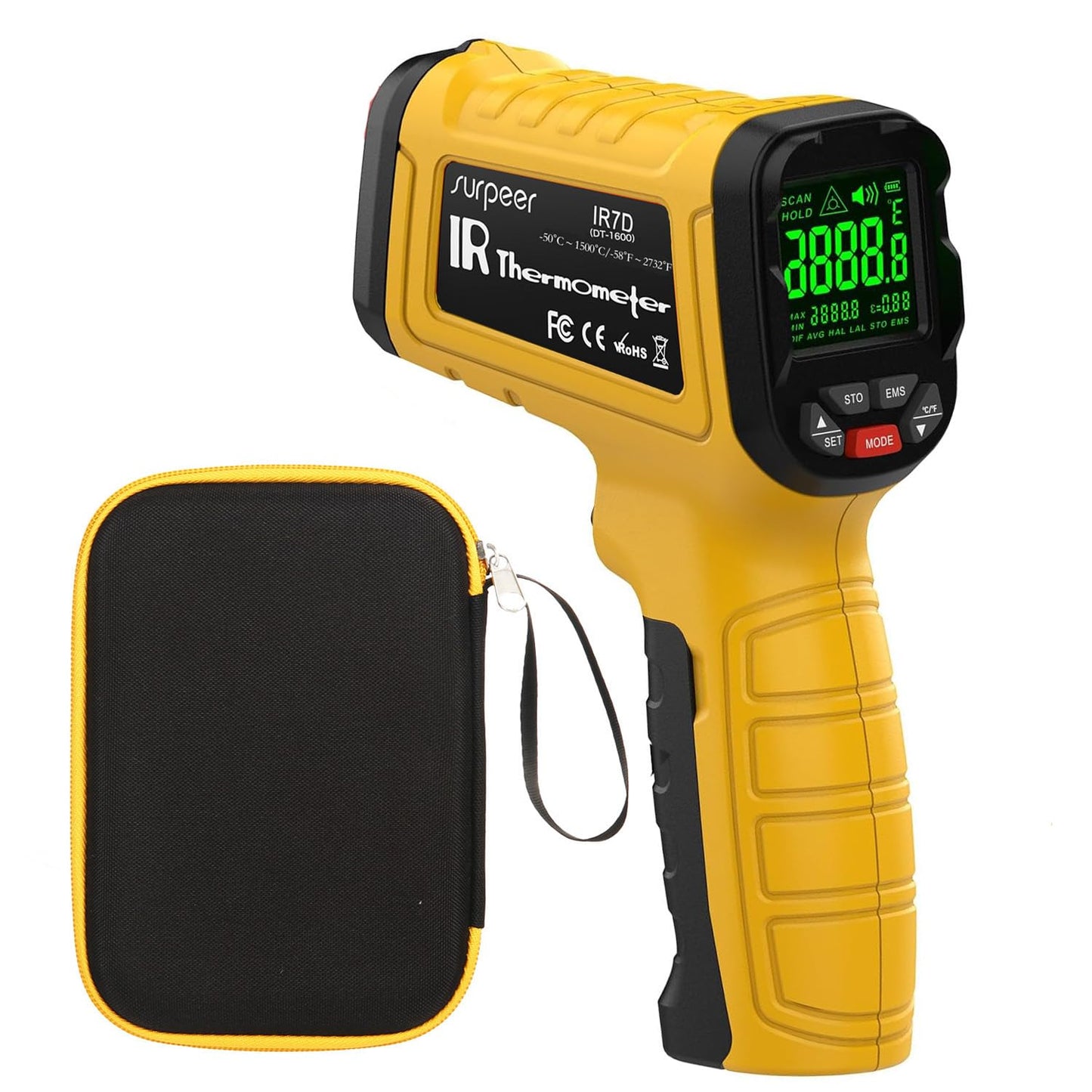 Surpeer Infrared Thermometer High Temperature Gun -58℉~2732℉, 50:1 Distance Ratio, Digital Laser IR Temp Gun for Cooking, Pizza Oven, Engine, Kilns, Forges, Industry, and Home Repair.