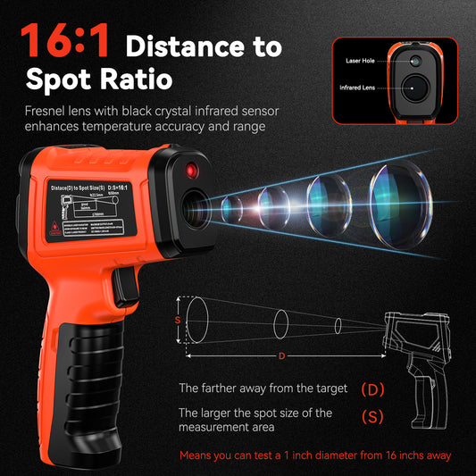 -58°F to 1796° Infrared Thermometer Gun , 16:1 Non Contact Laser with Thermocouple Probe,Humidity